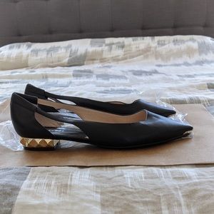 NWT Black Leather Gold Studded Flats - size 9.5